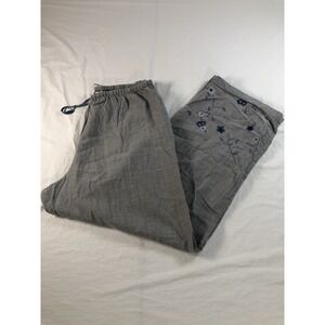 Victoria's Secret Size M Gray Striped Floral Embroidered Flannel Pajama Pants
